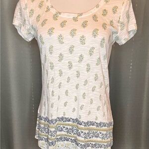 Lucky Brand Cream and Blue Patterned Short Sleeve Tee